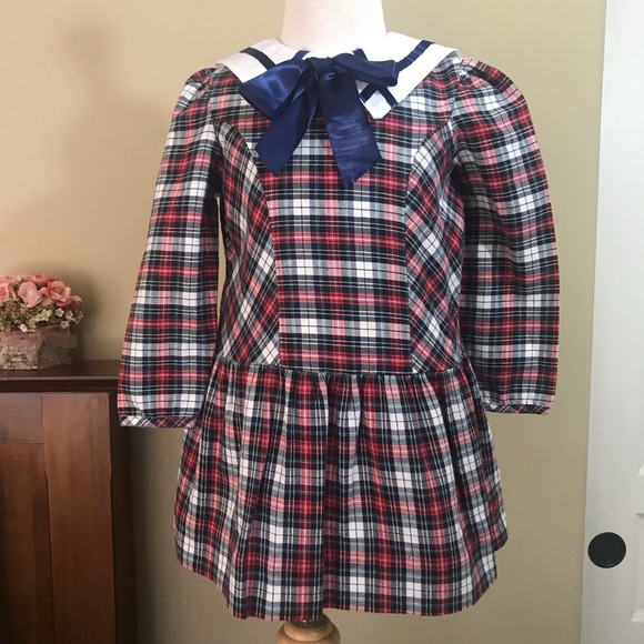 Vintage Rare Editions Plaid Drop Waist 3/4 T Dress - Picture 3 of 7